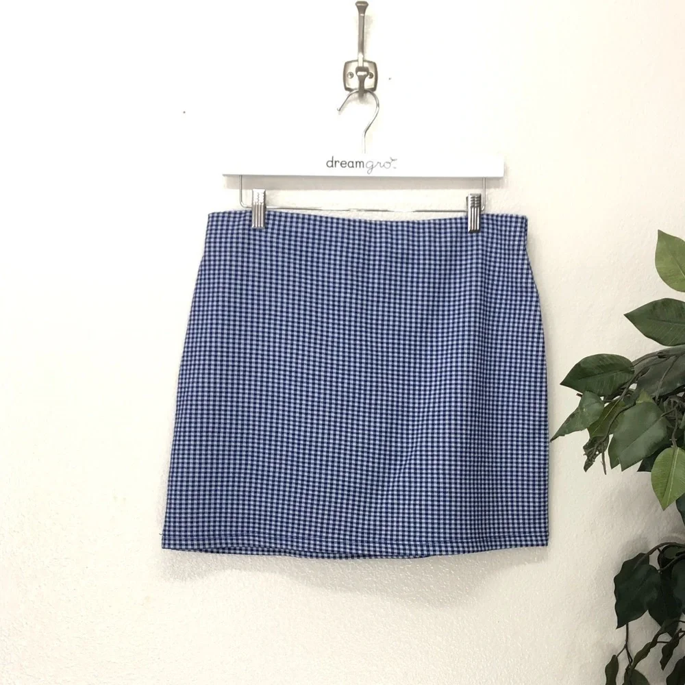 Topshop Blue and White Houndstooth Skirt